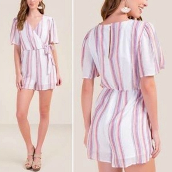 Harper Pants - Harper Heritage Linen Gold Metallic Multi-colored Striped Romper Women's Medium